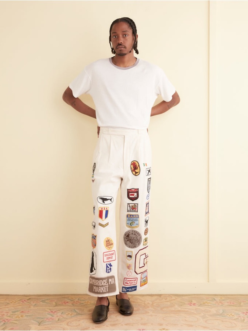 BODE Rare Patchwork Pants White Cotton Wide Leg 32 Unisex NWT 🟠